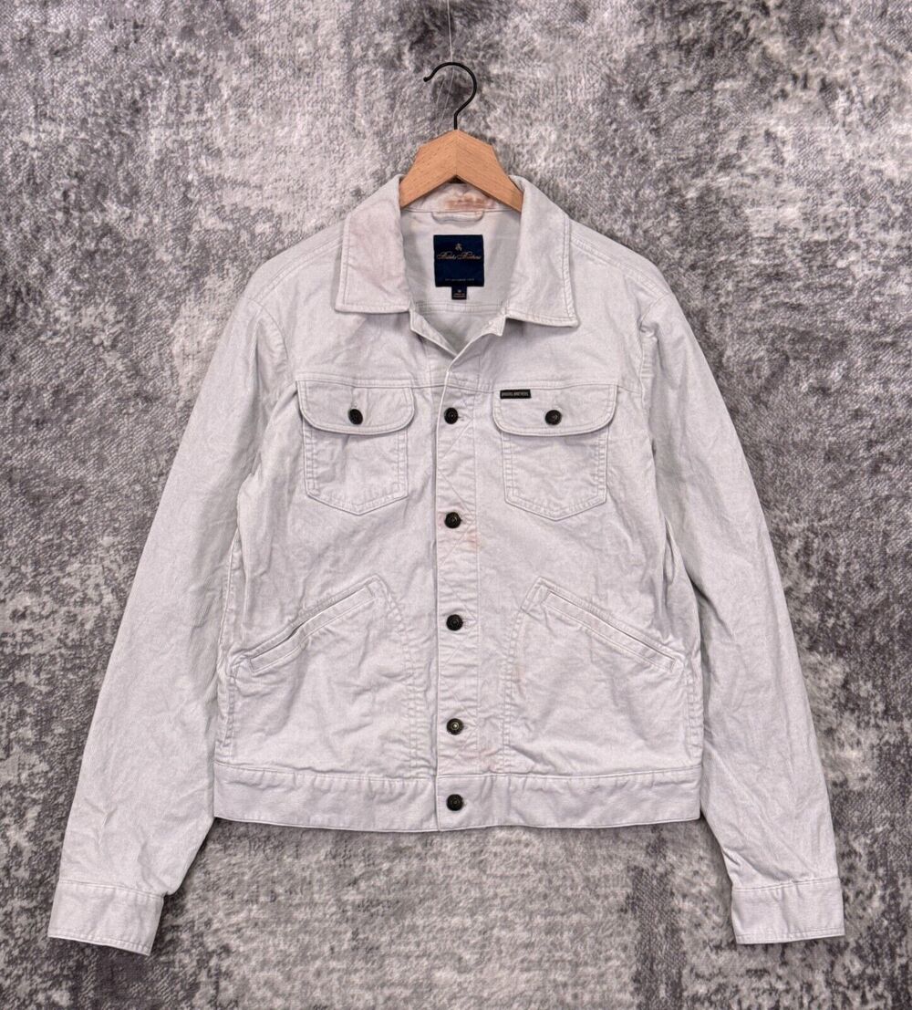 Brooks Brothers Jacket Medium Mens White Wale Corduroy Button Trucker